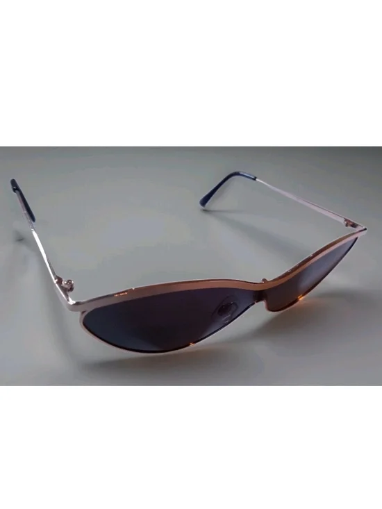 Sleek Cat Eye Metal Frame Sunglasses - Silver with Dark Blue Lenses - Picture 2 of 5